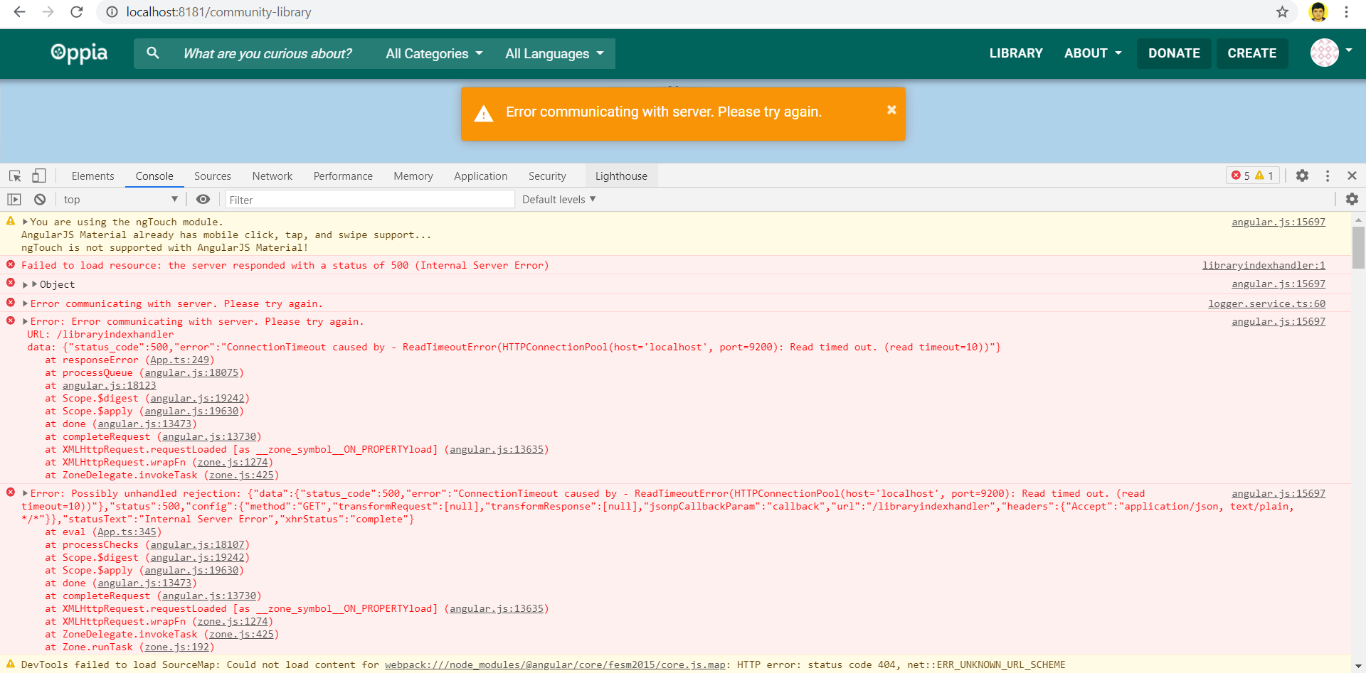 Connection timeout due to Read Time out Error on going to community ...